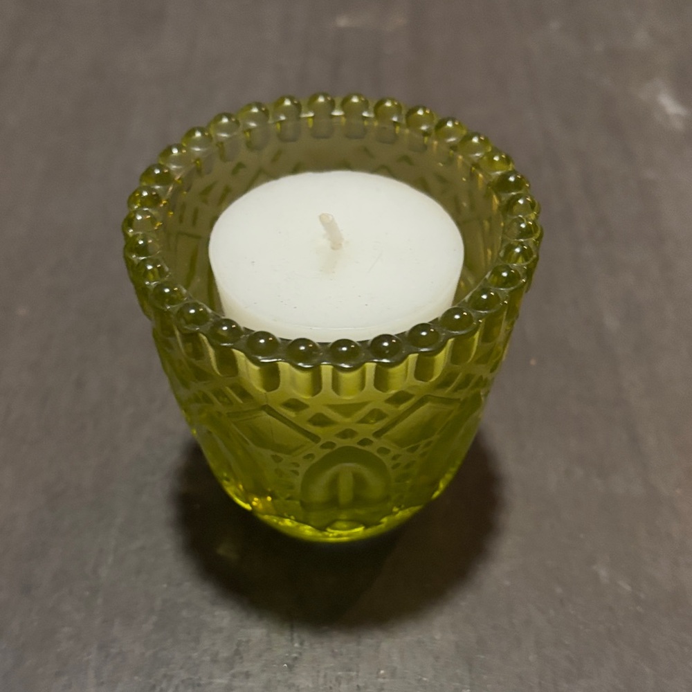Free w/ $20 Purchase / Green Glass Votive Candle Holder